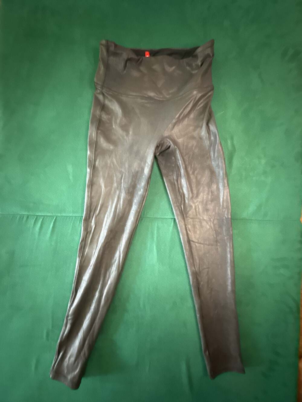SPANX Faux Leather Leggings Petite M/M Black Metallic Liquid Shine